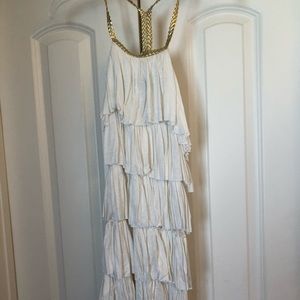 Cream/gold mini ruffled dress